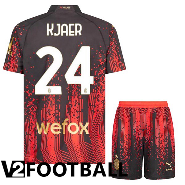AC Milan (KJAER 24) Kids Soccer Jersey Fourth Red Black 2022/2023
