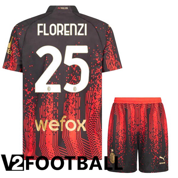 AC Milan (FLORENZI 25) Kids Soccer Jersey Fourth Red Black 2022/2023
