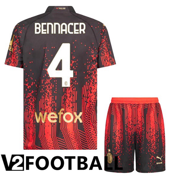 AC Milan (BENNACER 4) Kids Soccer Jersey Fourth Red Black 2022/2023