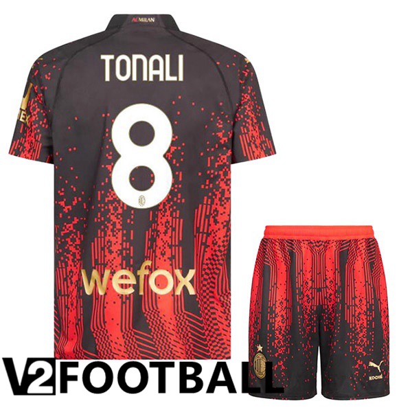 AC Milan (TONALI 8) Kids Soccer Jersey Fourth Red Black 2022/2023