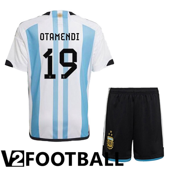 Argentina (OTAMENDI 19) 3 Stars Kids Football Shirt Home Blue White 2022/2023
