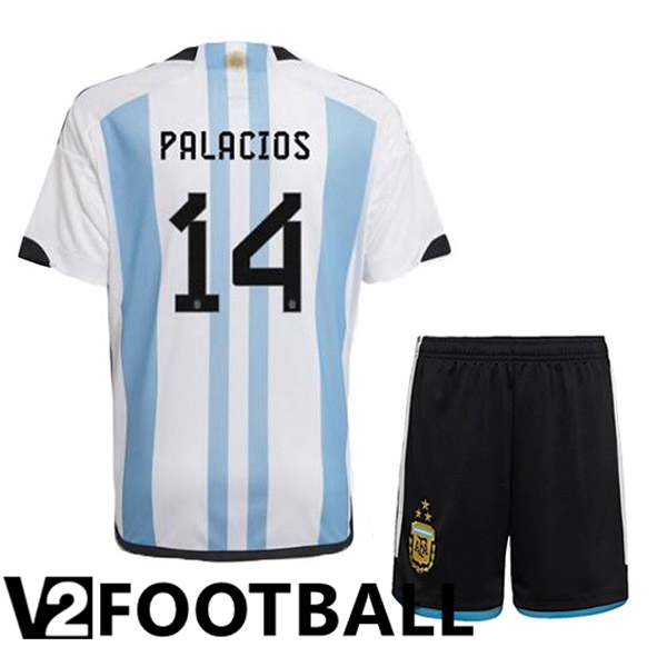 Argentina (PALACIOS 14) 3 Stars Kids Football Shirt Home Blue White 2022/2023