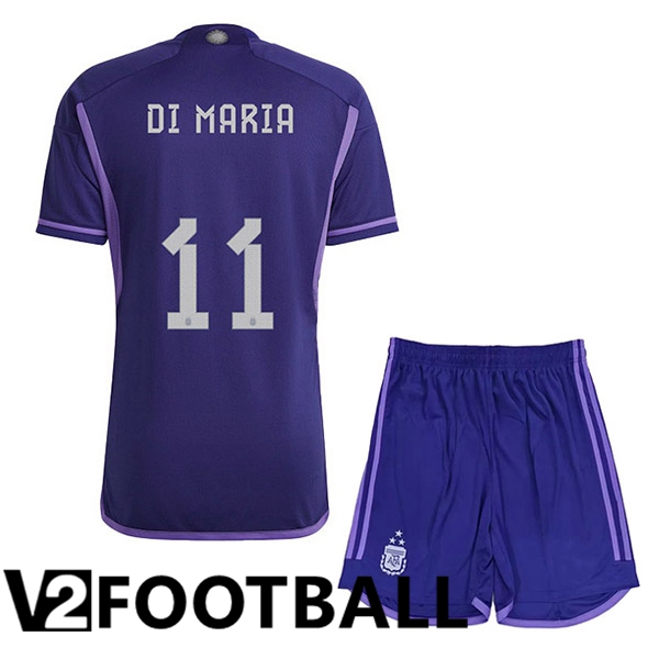 Argentina (DI MARIA 11) 3 Stars Kids Football Shirt Away Purple 2022/2023