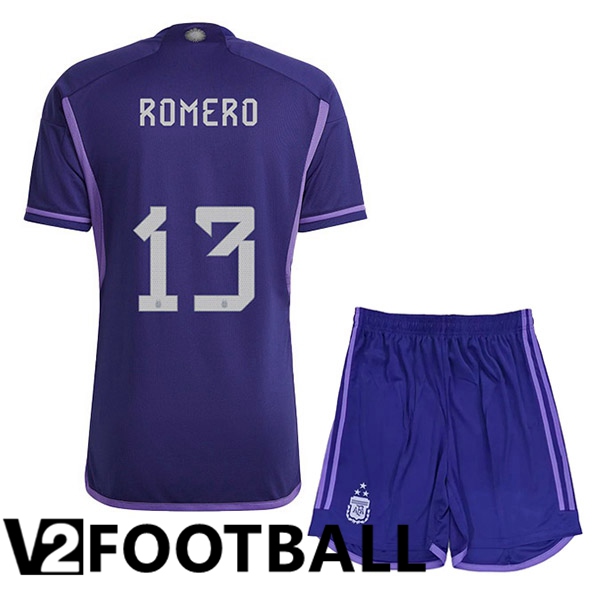 Argentina (ROMERO 13) 3 Stars Kids Football Shirt Away Purple 2022/2023
