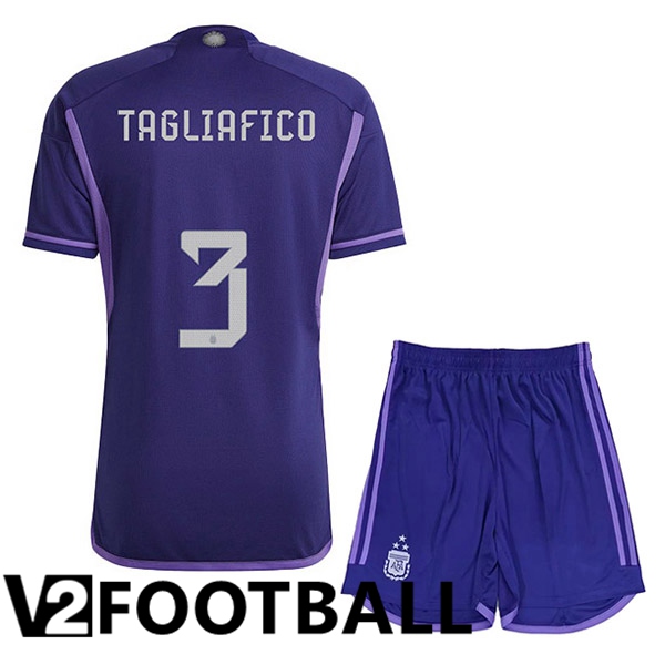 Argentina (TAGLIAFICO 3) 3 Stars Kids Football Shirt Away Purple 2022/2023