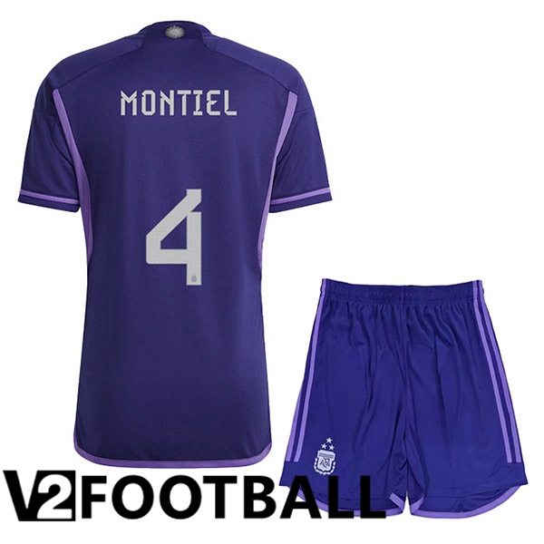 Argentina (MONTIEL 4) 3 Stars Kids Football Shirt Away Purple 2022/2023