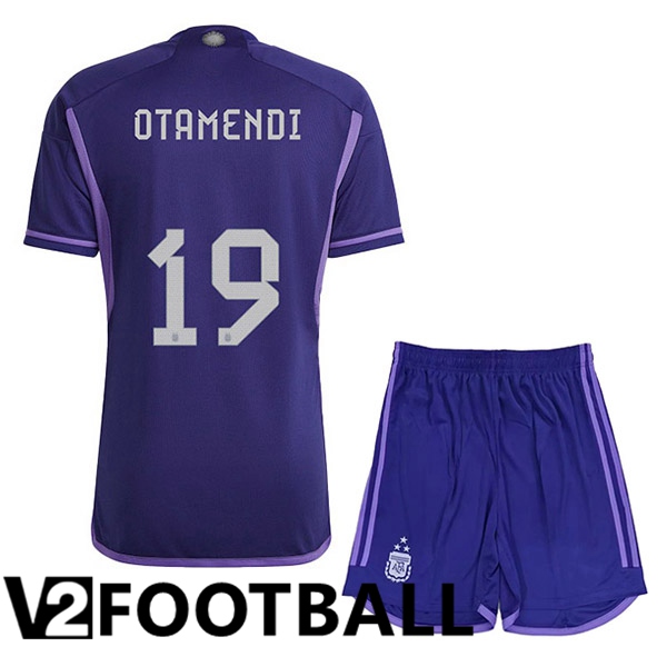 Argentina (OTAMENDI 19) 3 Stars Kids Football Shirt Away Purple 2022/2023