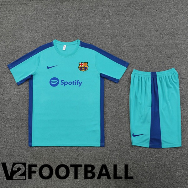 FC Barcelona Training T Shirt + Shorts Cyan 2023/2024