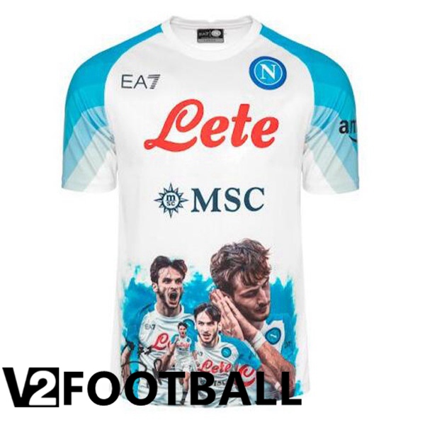 SSC Napoli (Kvaratskhelia 77) Football Shirt Face Game Blue White 2022/2023