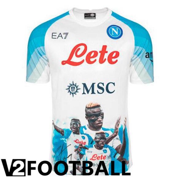 SSC Napoli (Osimhen 9) Football Shirt Face Game Blue White 2022/2023