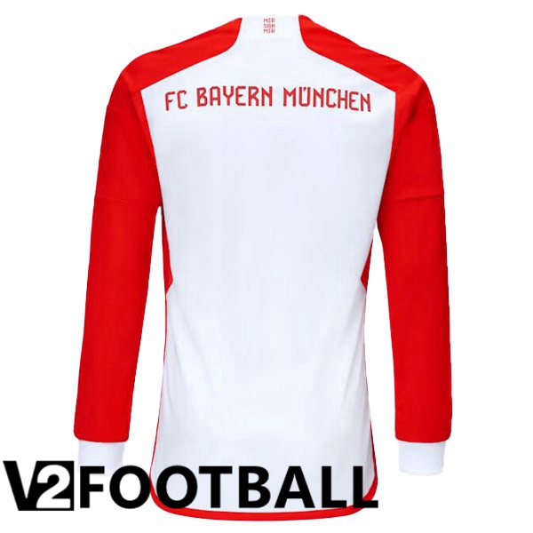 Bayern Munich Soccer Shirt Home Long Sleeve White Red 2023/2024