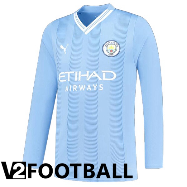 Manchester City Soccer Shirt Home Long Sleeve Blue 2023/2024