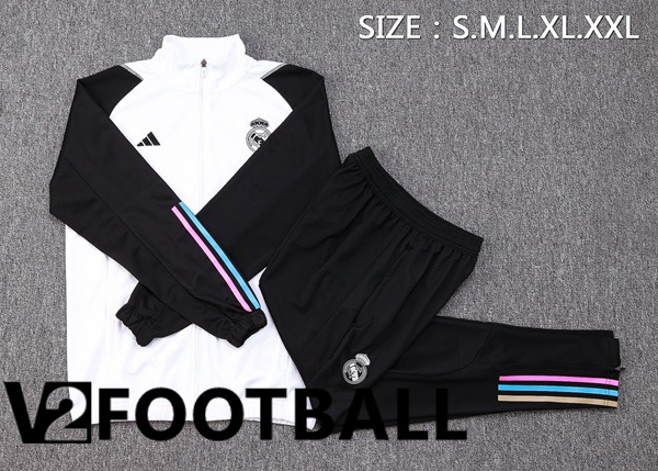 Real Madrid Training Jacket Suit White Black 2023/2024