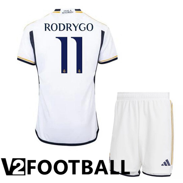 Real Madrid (Rodrygo 11) Kids Football Shirt Home White 2023/2024