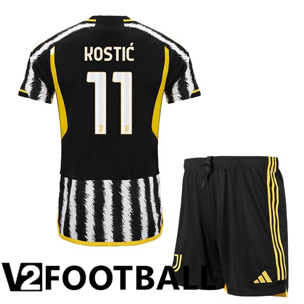 Juventus (KOSTIĆ 11) Kids Football Shirt Home Black White 2023/2024