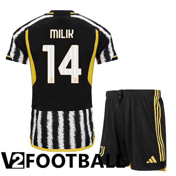 Juventus (MILIK 14) Kids Football Shirt Home Black White 2023/2024