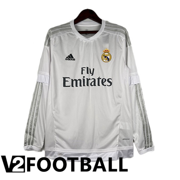 Real Madrid Retro Football Shirt Home Long Sleeve White 2015-2016