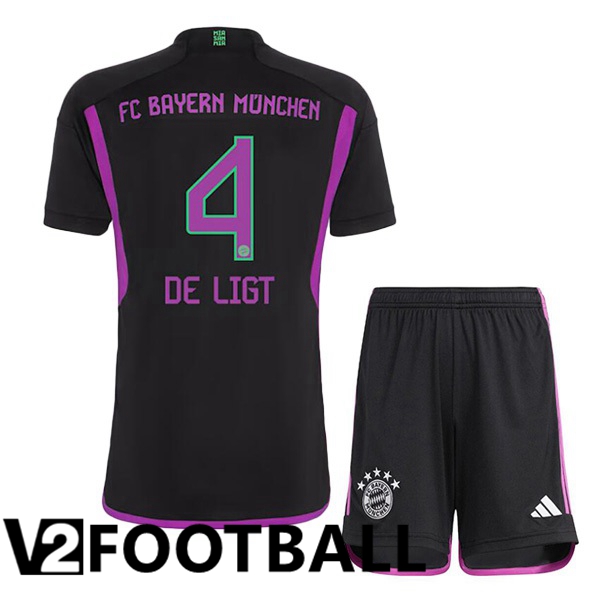 Bayern Munich de Ligt 4 Kids Away Soccer Shirt Black 2023/2024