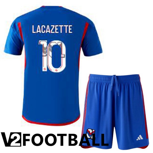Lyon OL LACAZETTE 10 Kids Away Soccer Shirt Blue 2023/2024