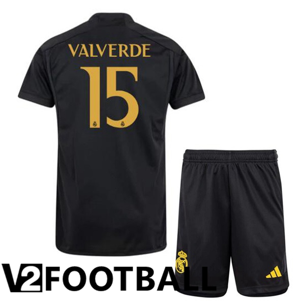 Real Madrid Valverde 15 Kids Third Soccer Shirt Black 2023/2024