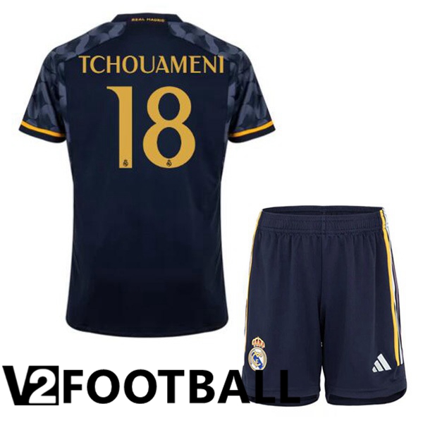 Real Madrid Tchouameni 18 Kids Away Soccer Shirt Blue Royal 2023/2024