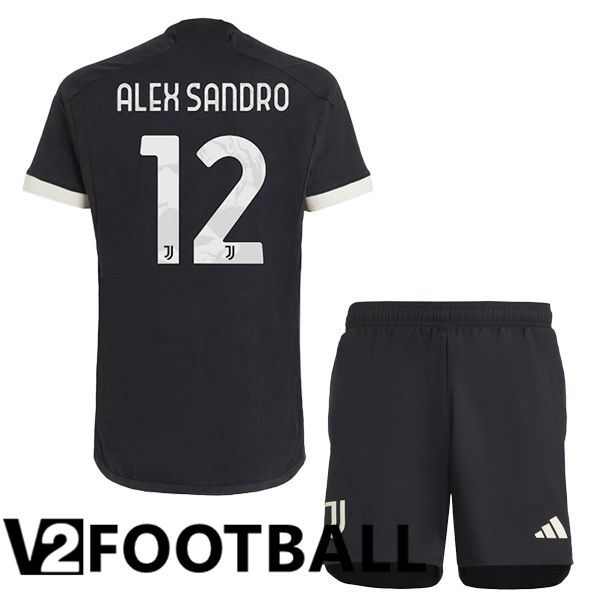 Juventus ALEX SANDRO 12 Kids Juventus Third Soccer Shirt Black 2023/2024