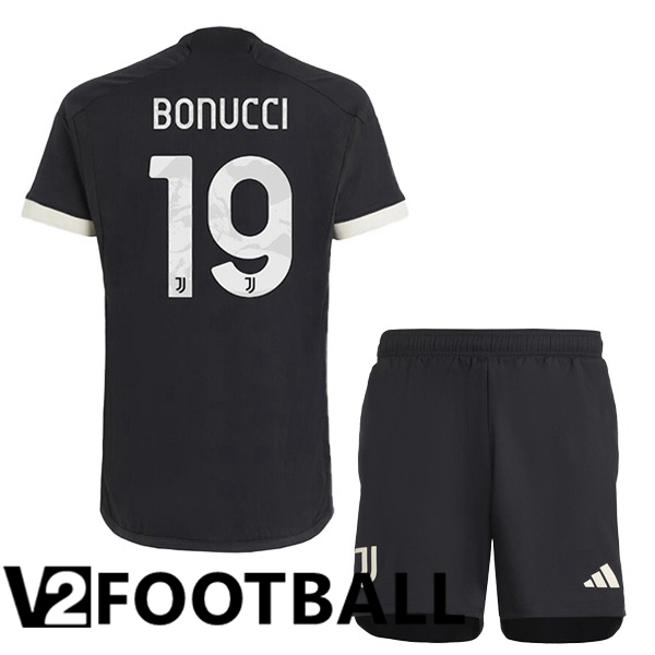Juventus BONUCCI 19 Kids Juventus Third Soccer Shirt Black 2023/2024