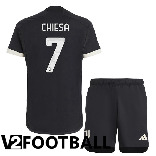 Juventus CHIESA 7 Kids Juventus Third Soccer Shirt Black 2023/2024
