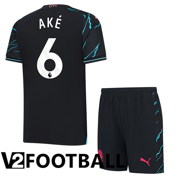 Manchester City Nathan Ake 6 Kids Third Soccer Shirt Blue Black 2023/2024