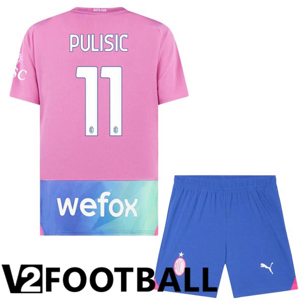 AC Milan Pulisic 11 Kids Third Soccer Shirt Rose 2023/2024