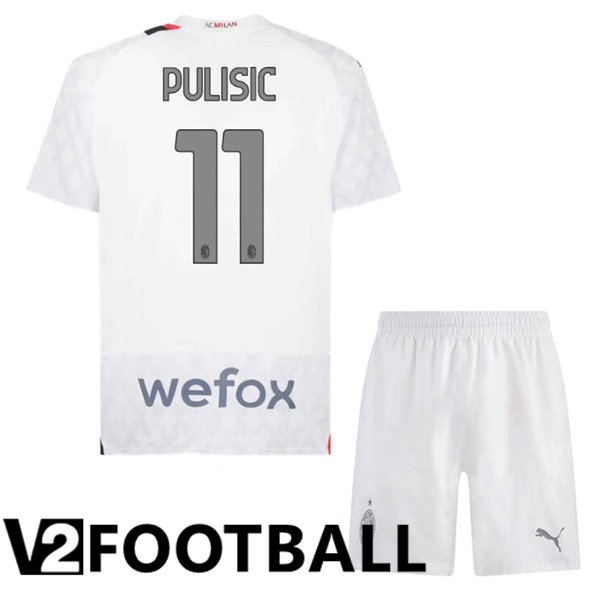 AC Milan Pulisic 11 Kids Away Soccer Shirt White 2023/2024
