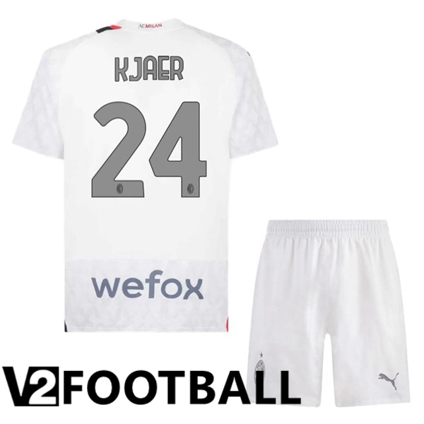 AC Milan Kjaer 24 Kids Away Soccer Shirt White 2023/2024