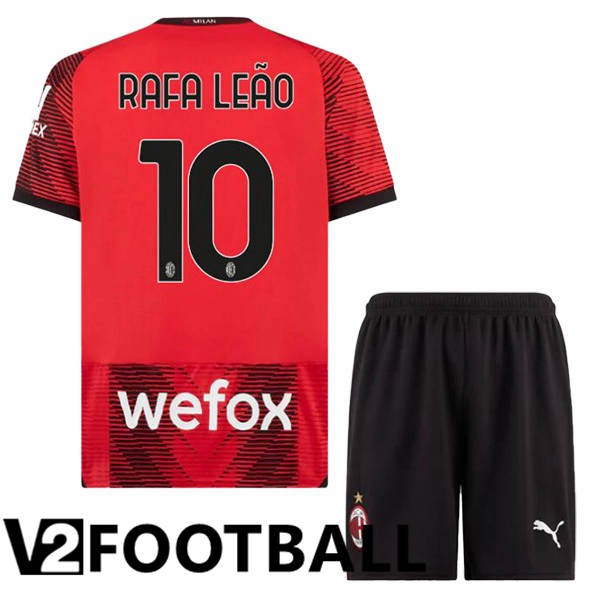 AC Milan Rafa Leão 10 Kids Home Soccer Shirt Red 2023/2024