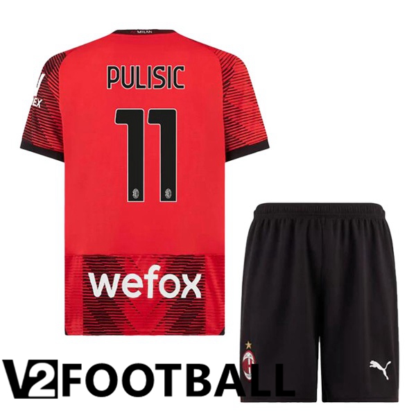 AC Milan Pulisic 11 Kids Home Soccer Shirt Red 2023/2024