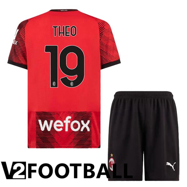 AC Milan Theo 19 Kids Home Soccer Shirt Red 2023/2024