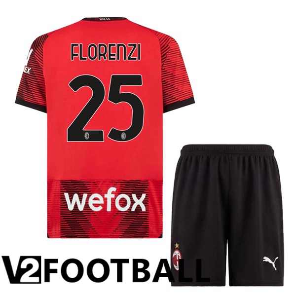 AC Milan Florenzi 25 Kids Home Soccer Shirt Red 2023/2024