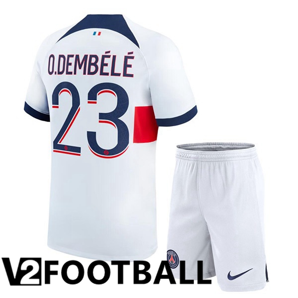 Paris PSG O.Dembélé 23 Kids Away Soccer Shirt White 2023/2024