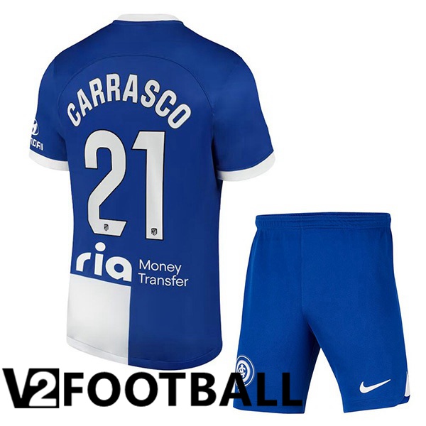 Atletico Madrid Carrasco 21 Kids Away Soccer Shirt Blue 2023/2024