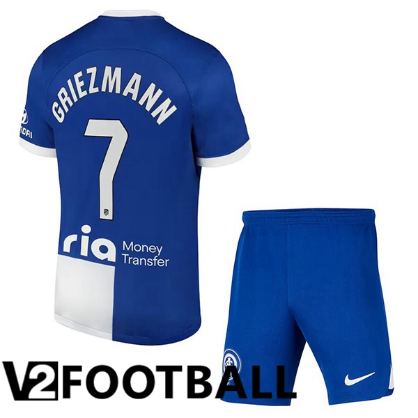 Atletico Madrid Griezmann 7 Kids Away Soccer Shirt Blue 2023/2024