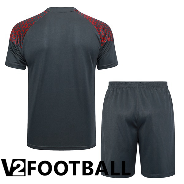 Manchester City Training T Shirt + Shorts Red Grey 2023/2024