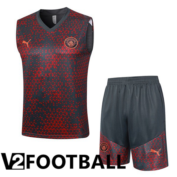 Manchester City Soccer Vest + Shorts Red Black 2023/2024