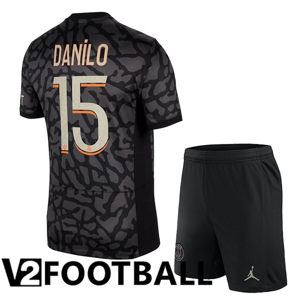 Paris PSG (Danilo 15) Kids Soccer Shirt Third Black 2023/2024