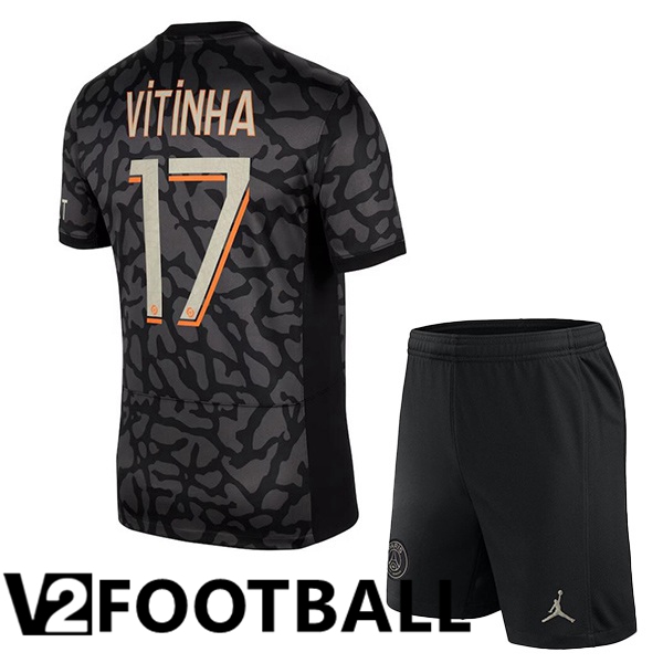 Paris PSG (Vitinha 17) Kids Soccer Shirt Third Black 2023/2024