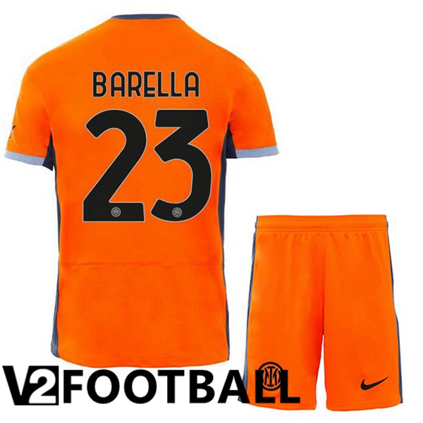 Inter Milan (BARELLA 23) Kids Soccer Shirt Third Orange 2023/2024