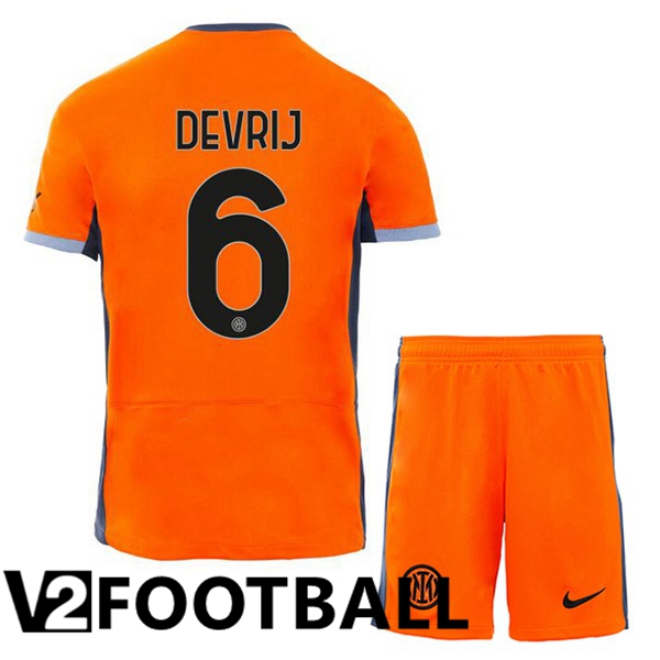 Inter Milan (DE VRIJ 6) Kids Soccer Shirt Third Orange 2023/2024