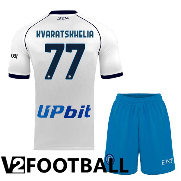 SSC Napoli (Khvicha Kvaratskhelia 77) Kids Football Shirt Away White 2023/2024