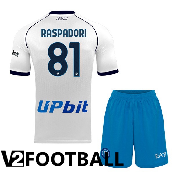 SSC Napoli (Giacomo Raspadori 81) Kids Football Shirt Away White 2023/2024