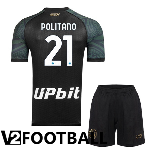 SSC Napoli (Matteo Politano 21) Kids Football Shirt Third Black 2023/2024