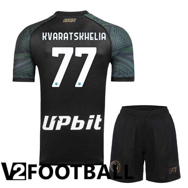 SSC Napoli (Khvicha Kvaratskhelia 77) Kids Football Shirt Third Black 2023/2024