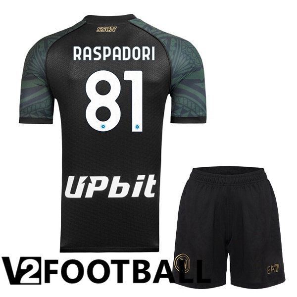 SSC Napoli (Giacomo Raspadori 81) Kids Football Shirt Third Black 2023/2024